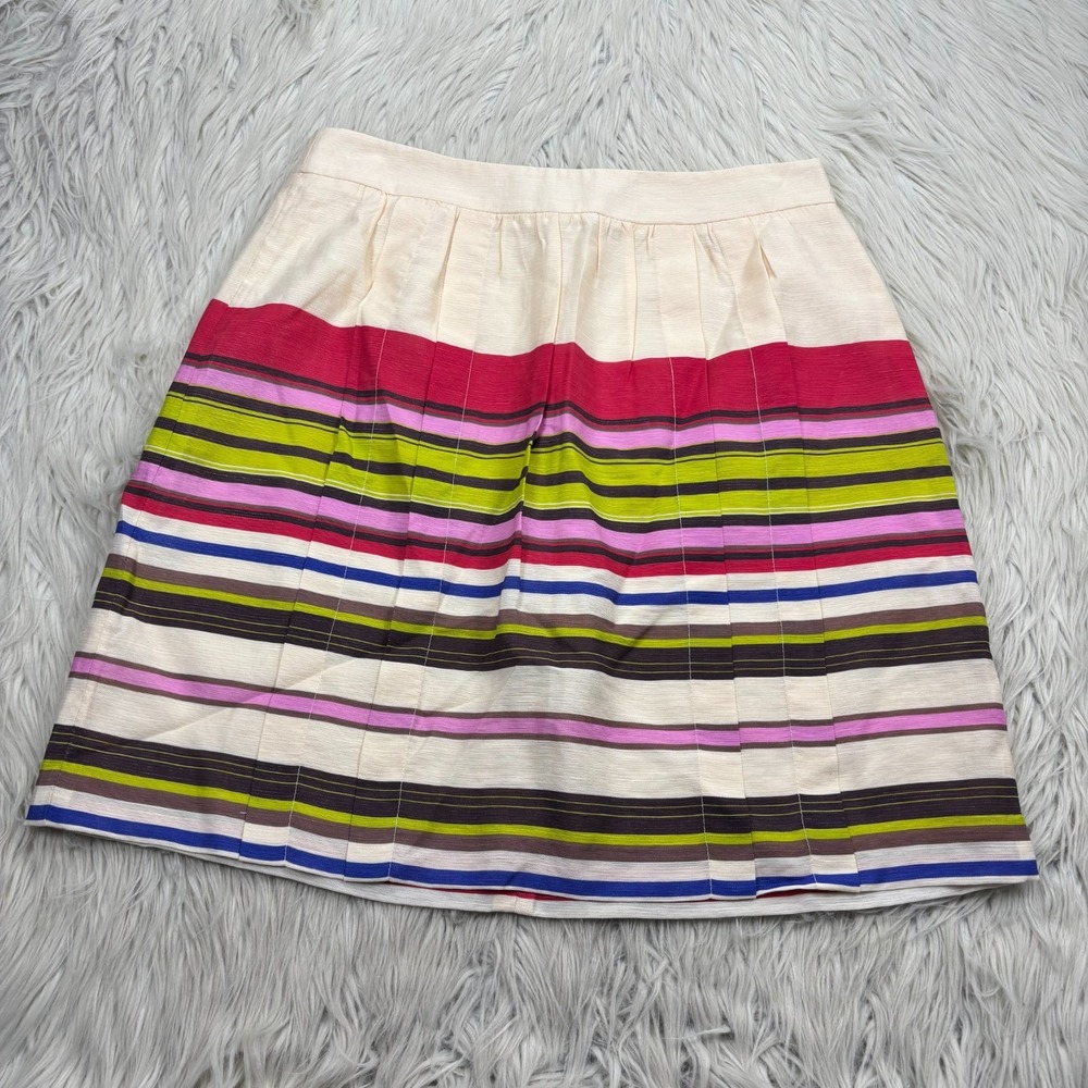 LOFT Women's 4 Multi-Color Striped Pleated A-line‎ Skirt Preppy Twee